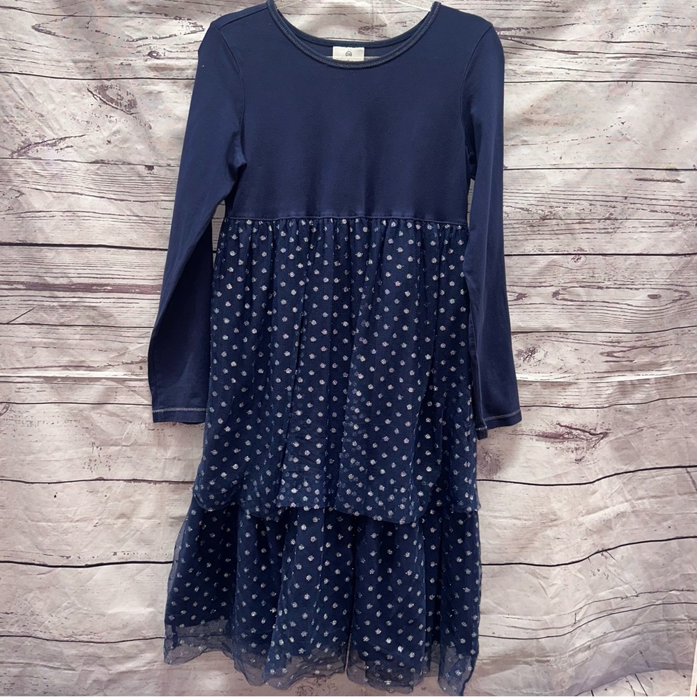 Hanna Andersson Shimmer Poke-a- Dot Soft Tutu Long Sleeve Blue Dress Size 12